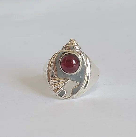 Vintage Boho Unique Weird Chunky Red Purple Cabochon Stone Sterling Silver Ring - Picture 2 of 15